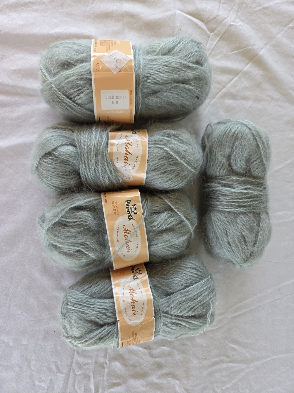 NEW Phentex Mohair Yarn Lot of 5 Chartruse/Light Green